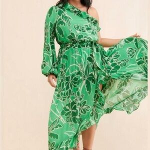 FARM Rio Vibrant Green Asymmetrical Floral Dress